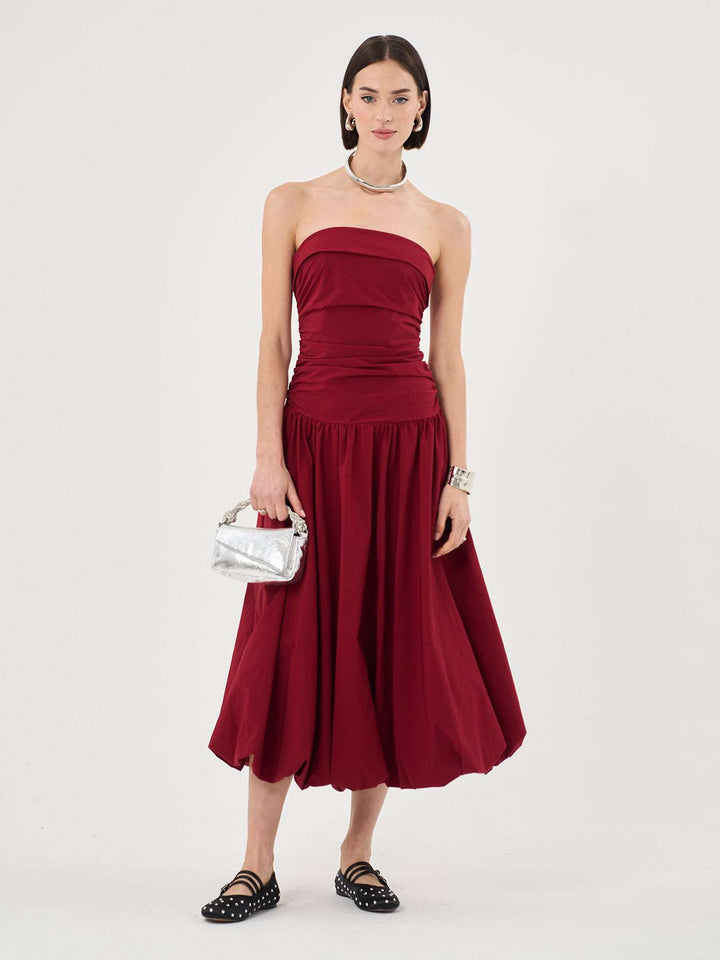 Bandeau Puffball Hem Midi Dress