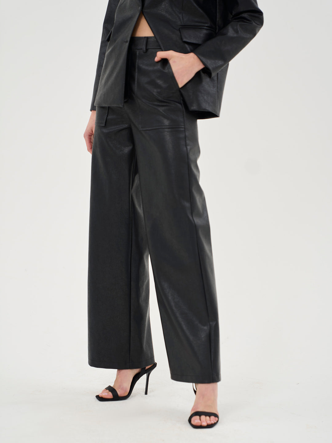 Wide Leg Faux Leather Trousers