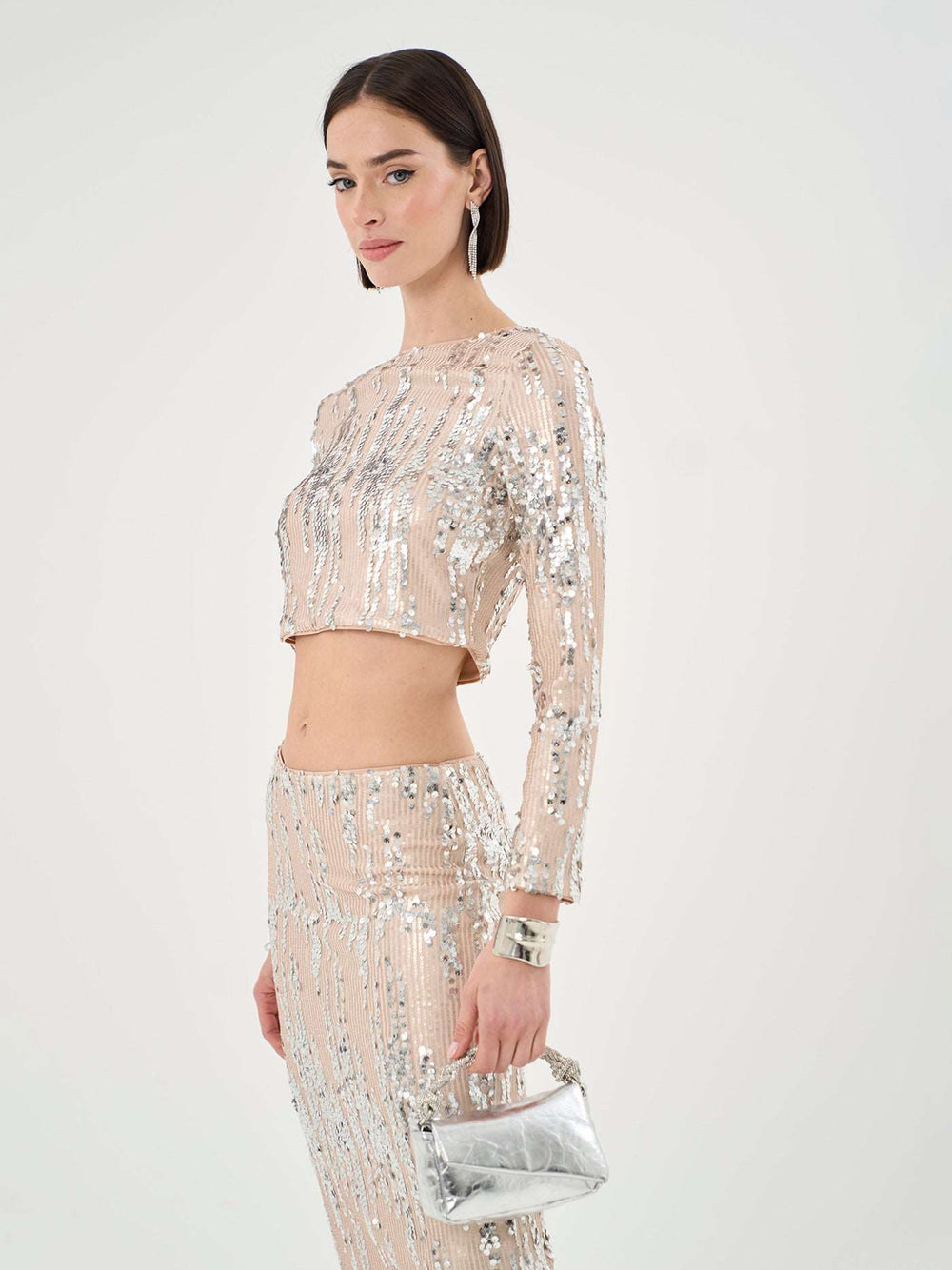 Kristen Long Sleeve Sequin Crop Top