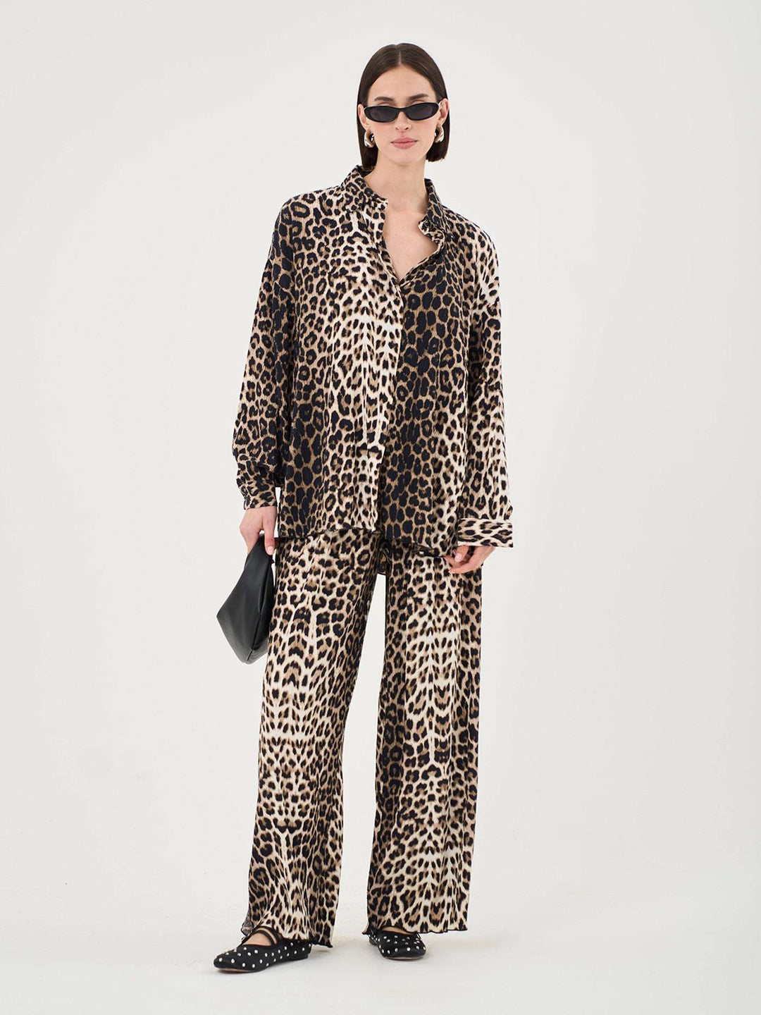 Plisse Trousers In Leopard Print Co-ord