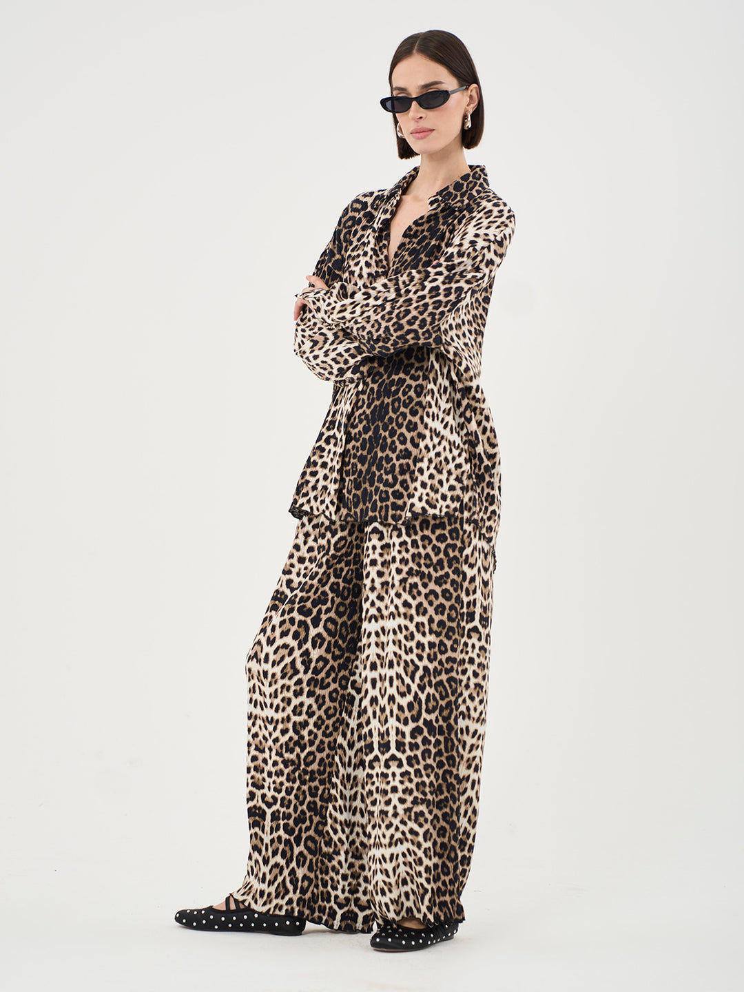 Plisse Trousers In Leopard Print Co-ord