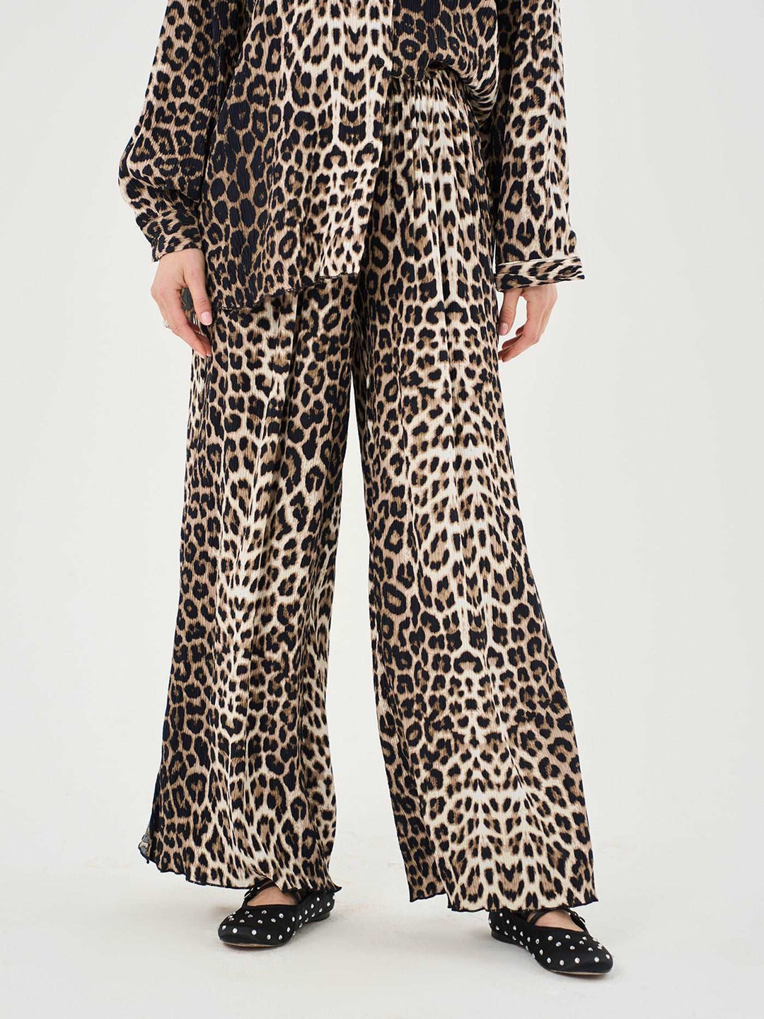 Plisse Trousers In Leopard Print Co-ord