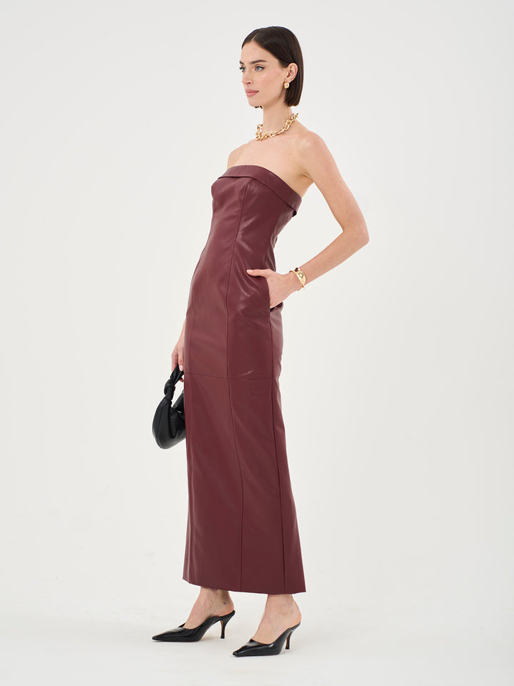 Faux Leather Bandeau Maxi Dress