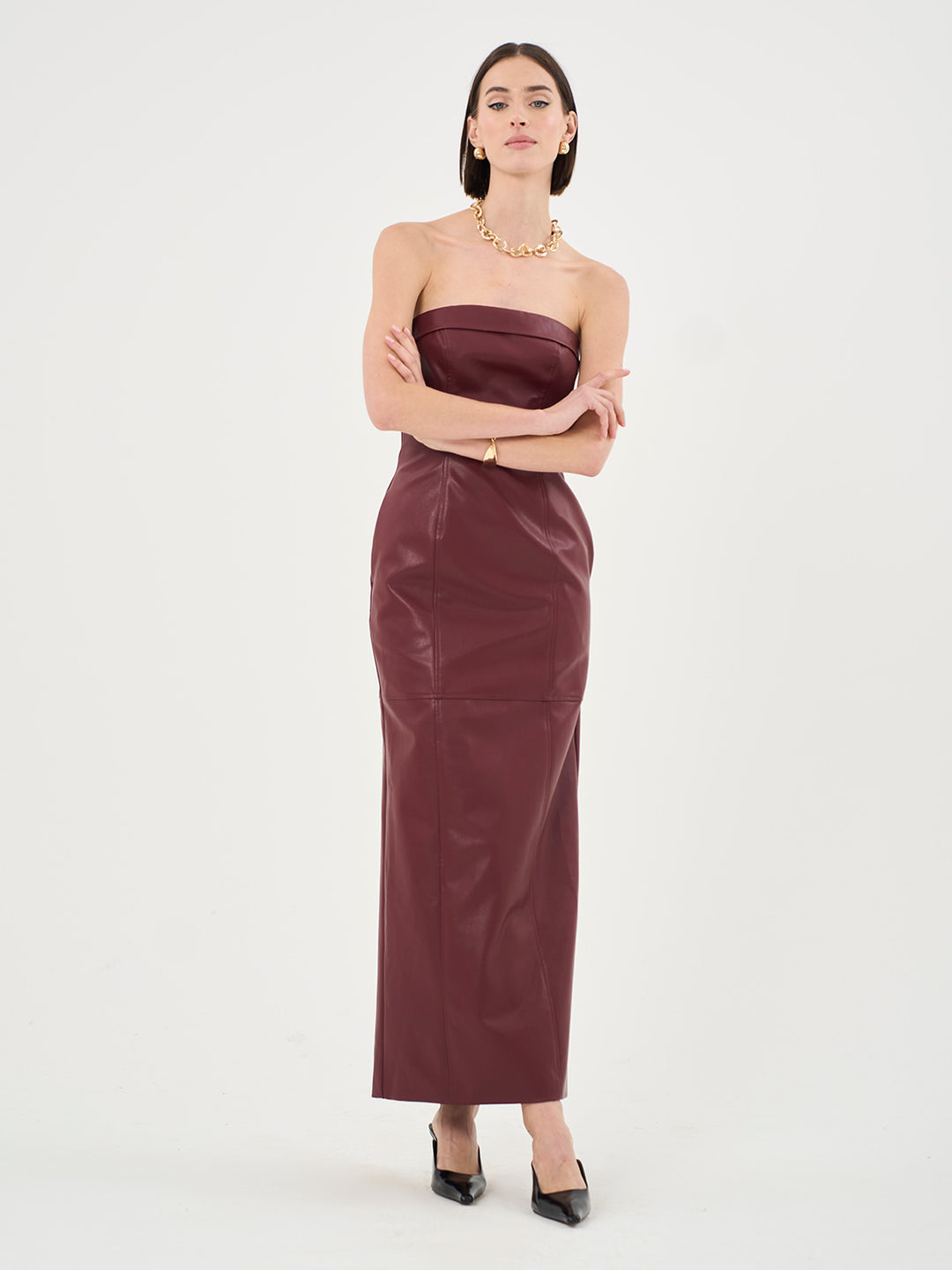 Faux Leather Bandeau Maxi Dress