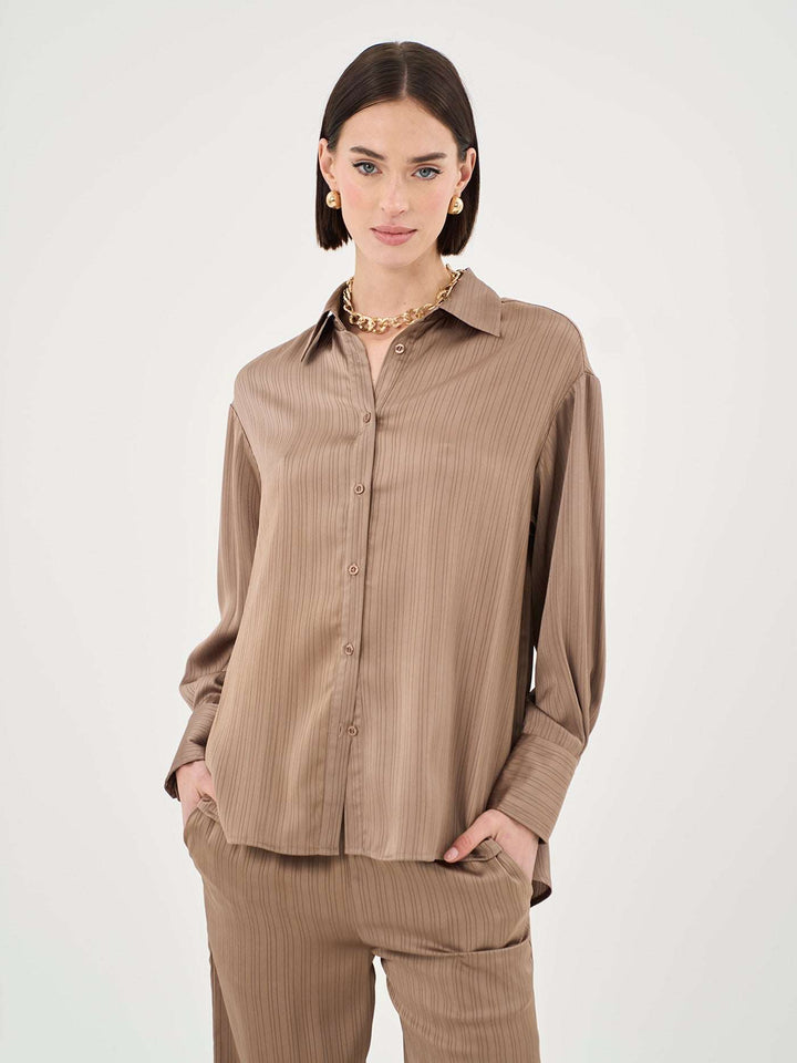 TEXTURE BUTTON UP SATIN SHIRT