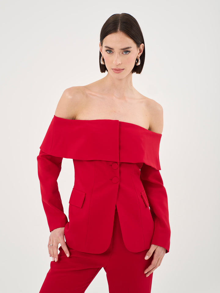 Longline Corset Bandeau Blazer Top In Red