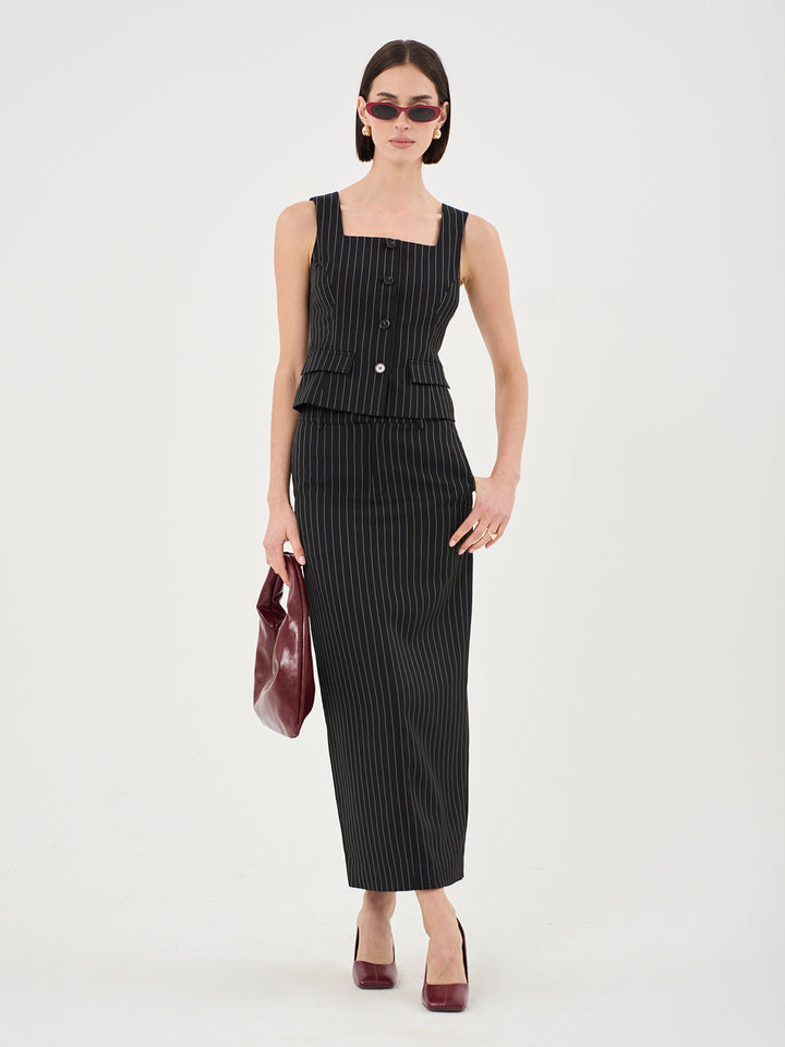 Alexia Square Neck Pinstripe Waistcoat Top