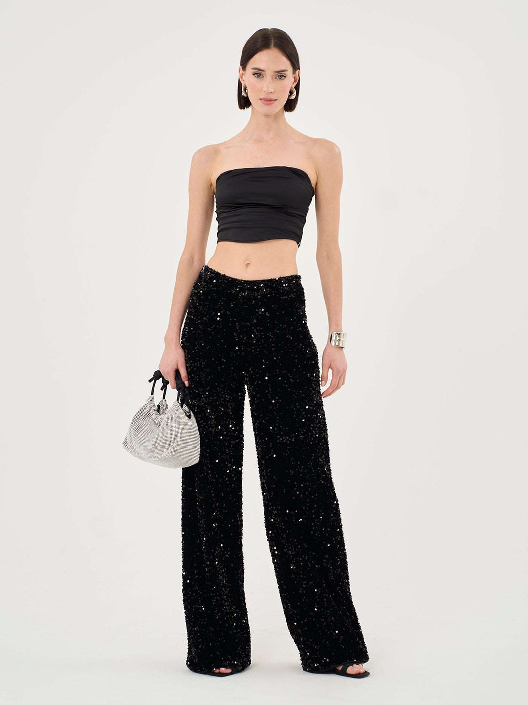 Slouchy Velvet Sequin Trousers In Black