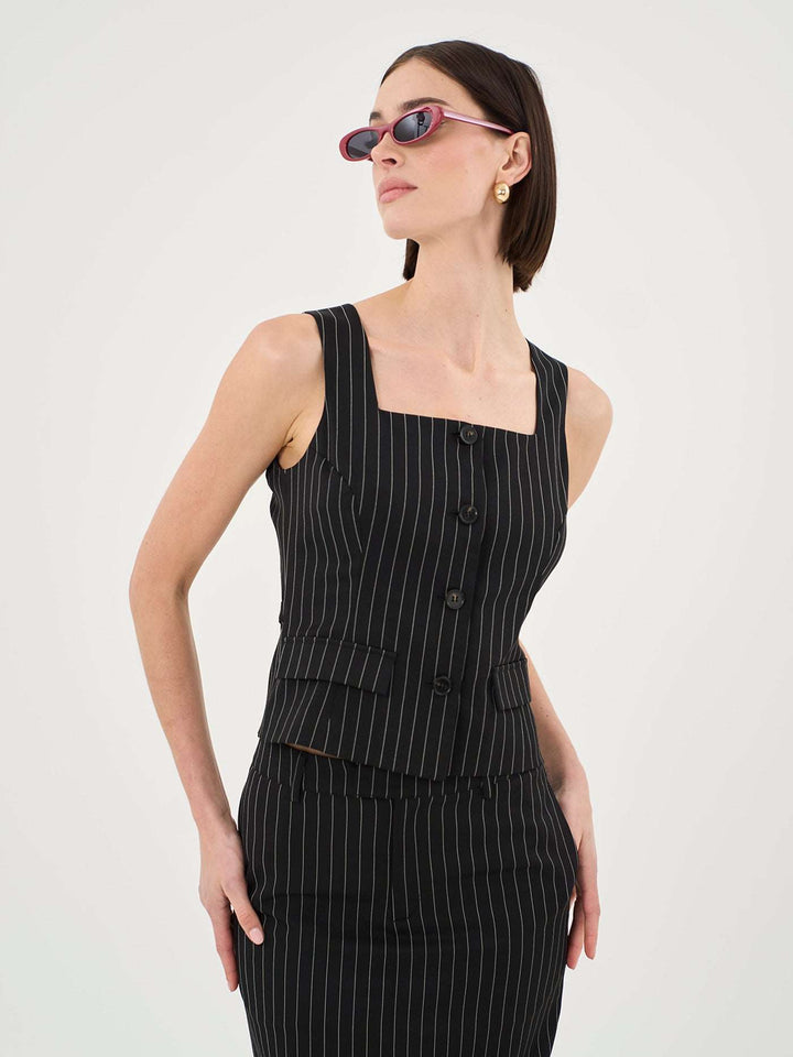 Alexia Square Neck Pinstripe Waistcoat Top