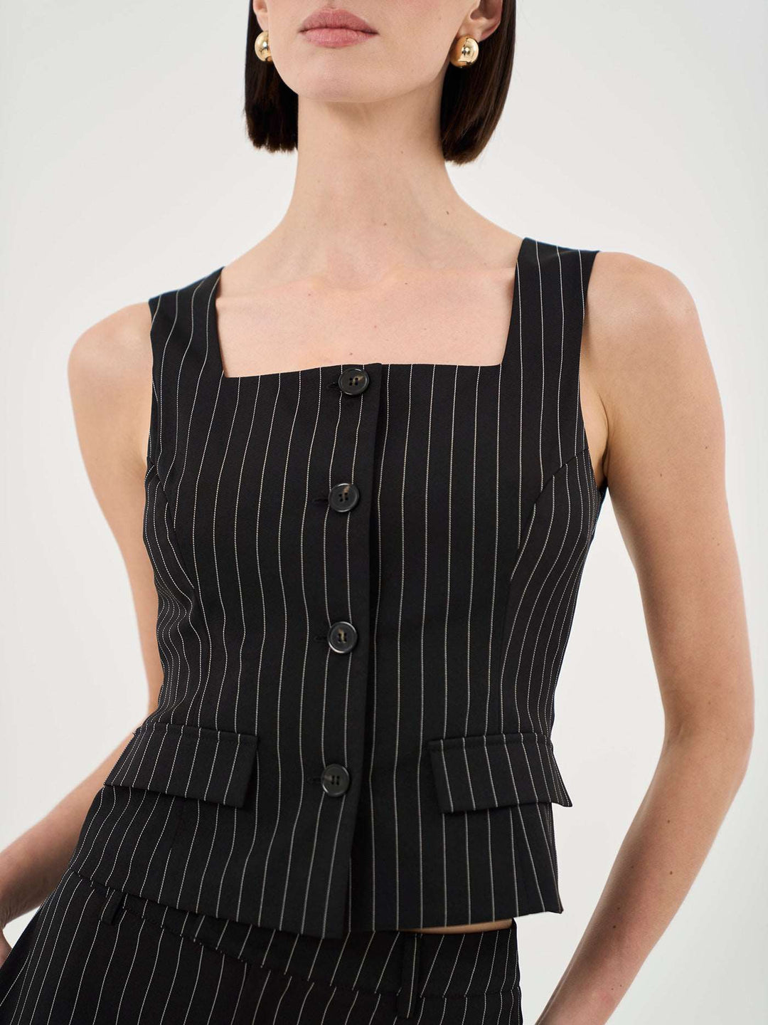 Alexia Square Neck Pinstripe Waistcoat Top