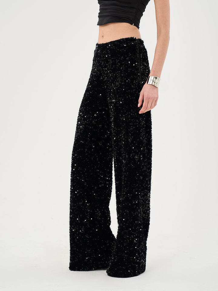 Slouchy Velvet Sequin Trousers In Black