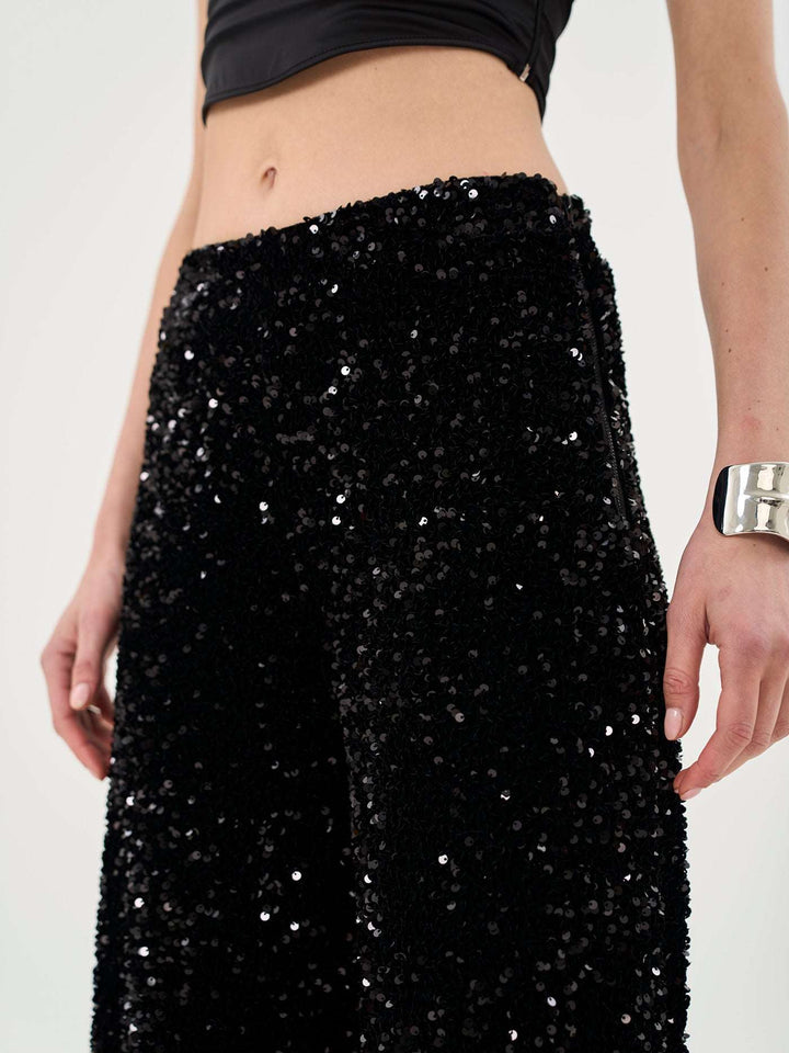 Slouchy Velvet Sequin Trousers In Black