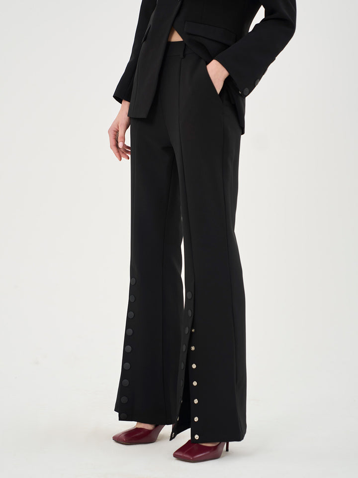 BUTTON DETAIL FLARE LEG TAILORED TROUSER