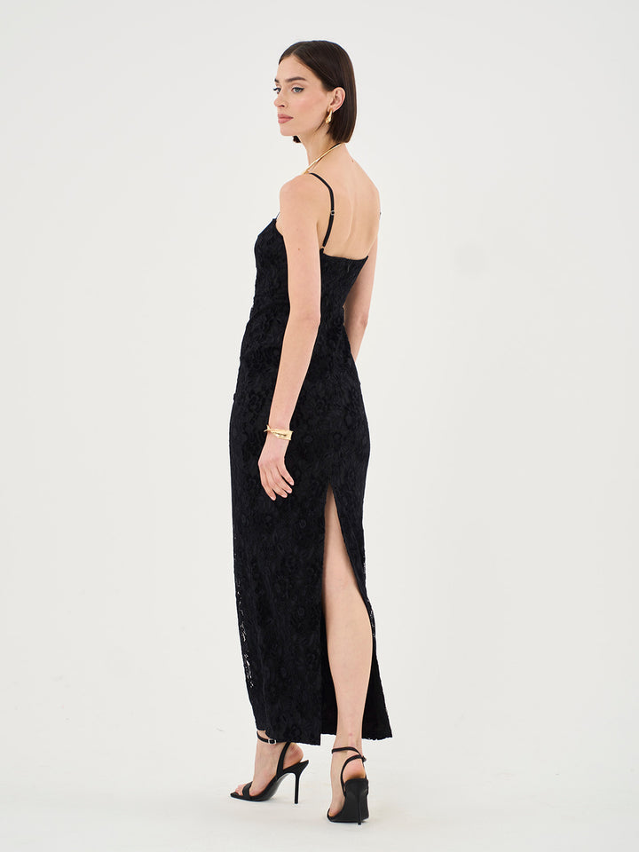 Hailey Lace Cami Maxi Dress in Black