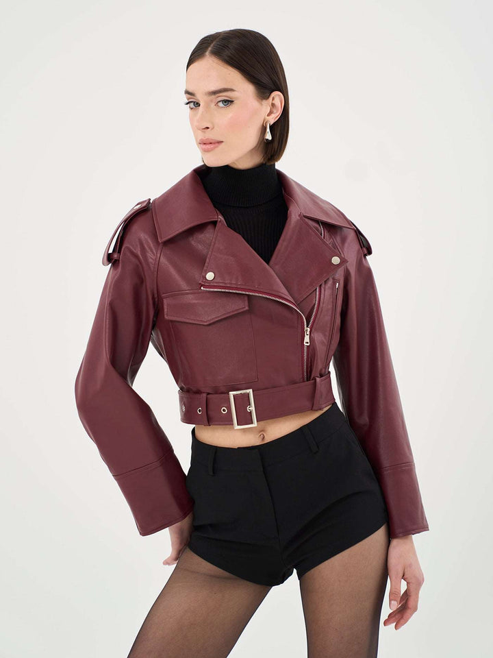 Faux Leather Cropped Biker Jacket