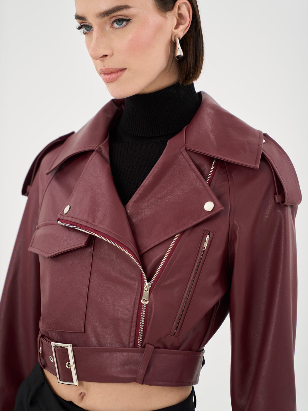 Faux Leather Cropped Biker Jacket