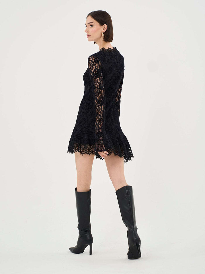 Long Sleeve Asymmetric Lace Mini Dress