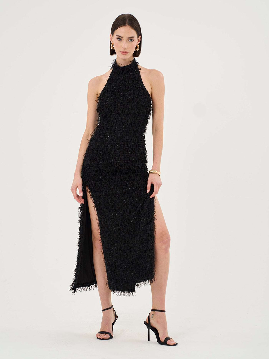 Harley Fringe Knit Halterneck Midi Dress