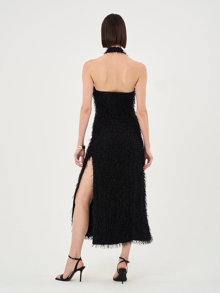 Harley Fringe Knit Halterneck Midi Dress