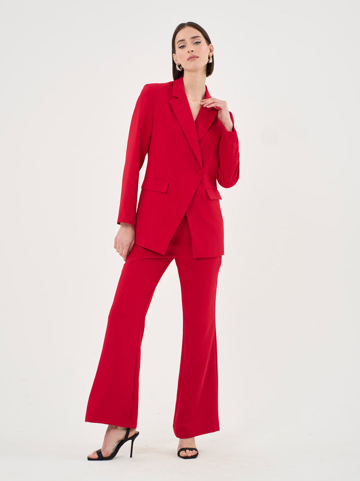 Asymmetric Button Front Blazer In Red - Part Of A Set