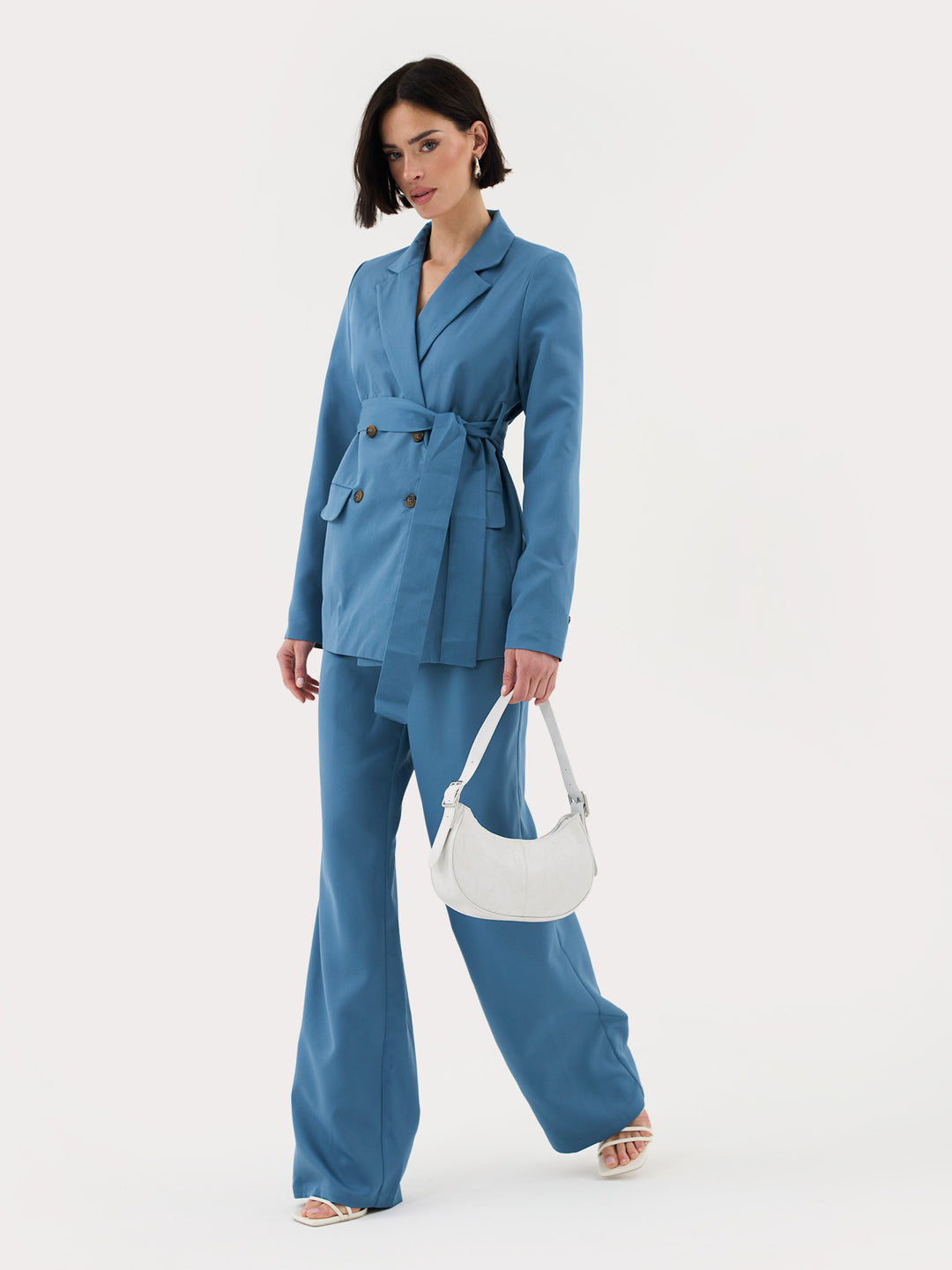 Tall Tailored Wide Leg Trousers in Blue Co-ord