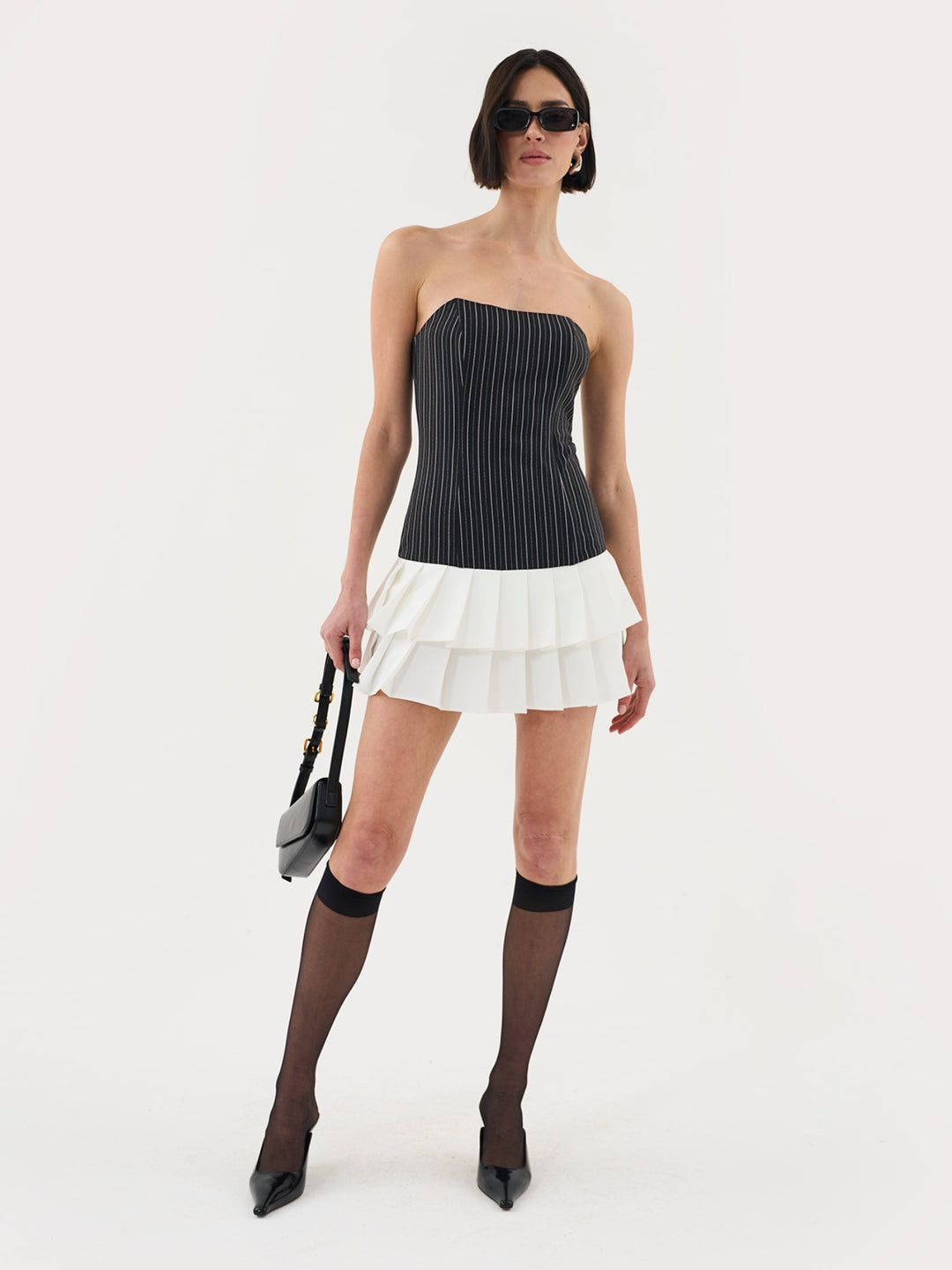 Pinstripe Mini Bandeau Dress In Black