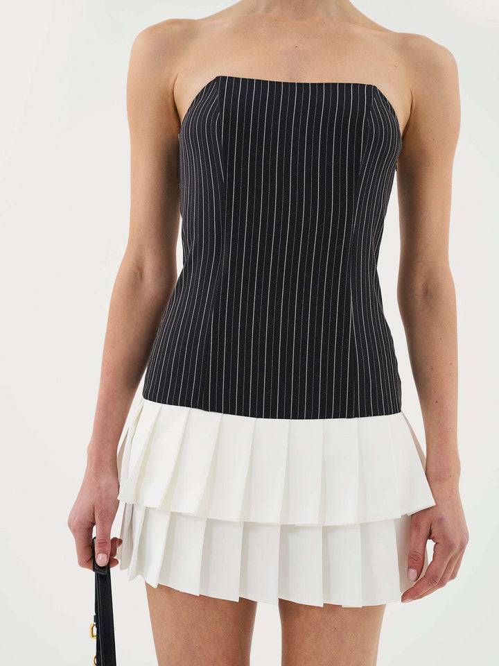 Pinstripe Mini Bandeau Dress In Black