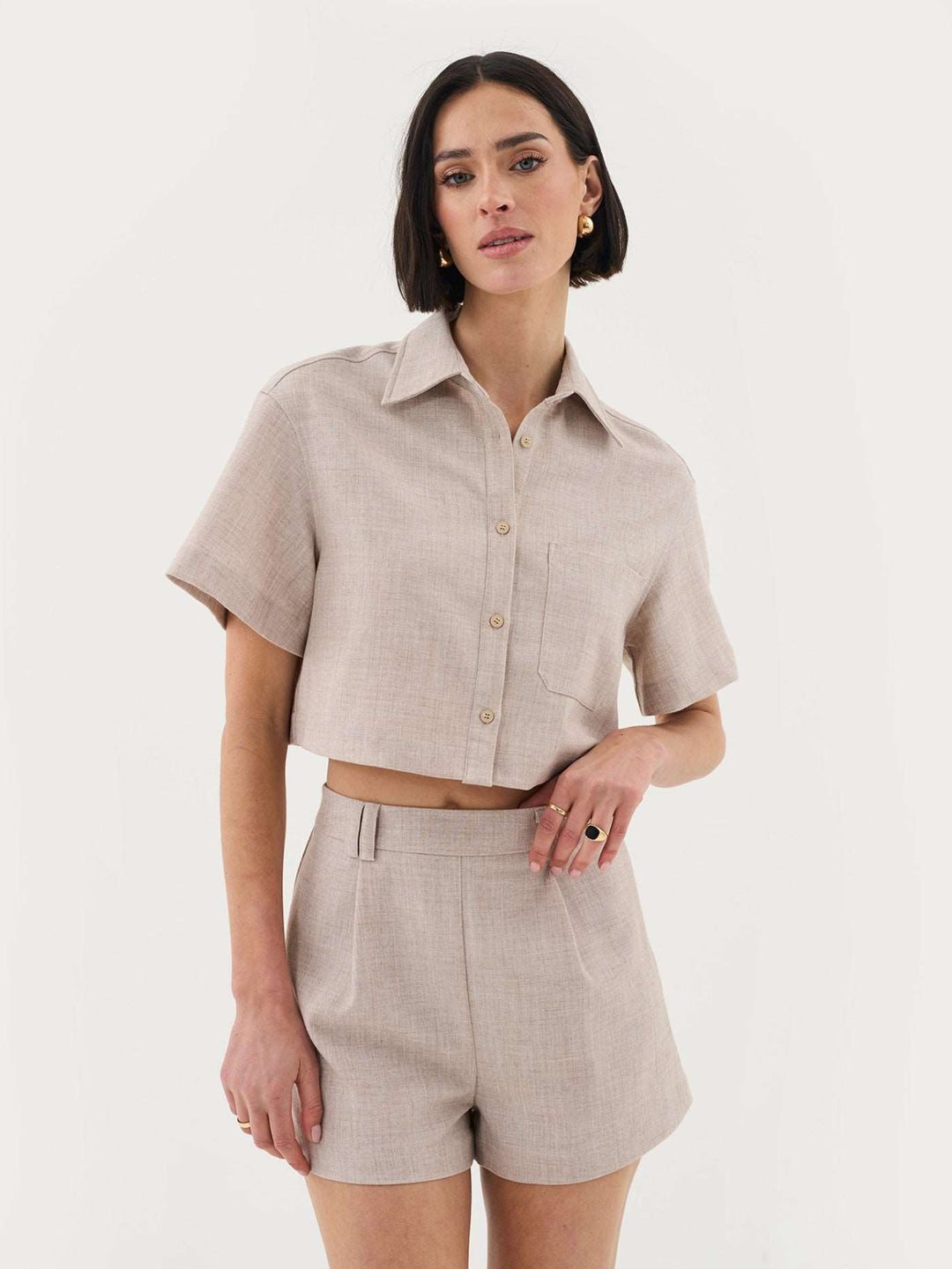 Tailored Shorts Co-Ord in Sand