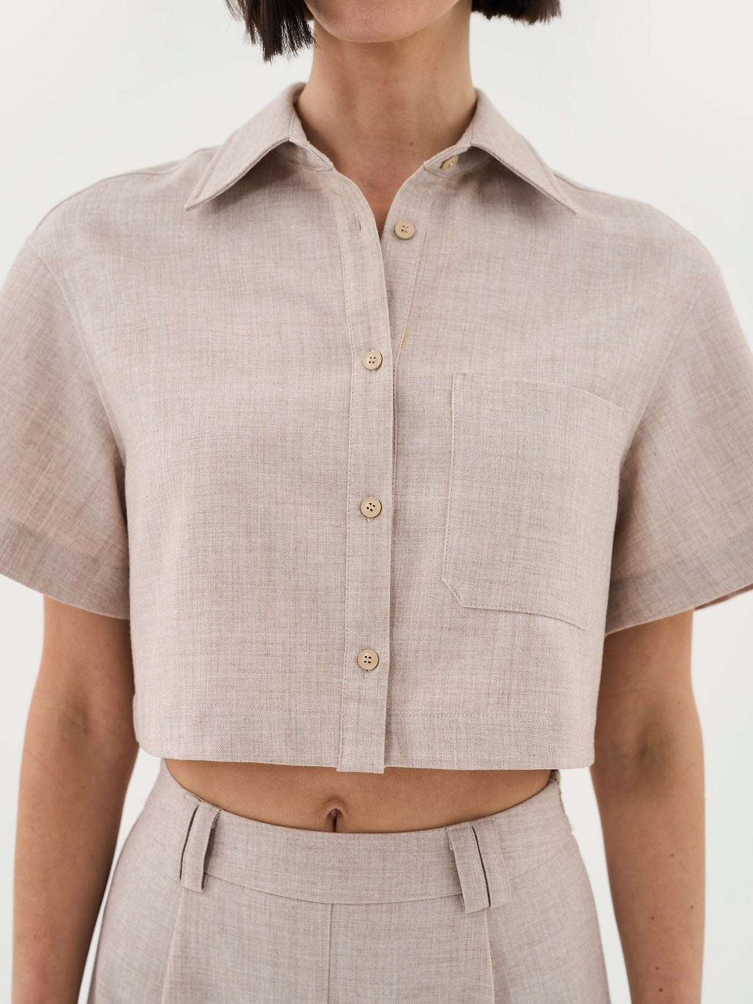 Cropped Shirt Co-ord in Sand