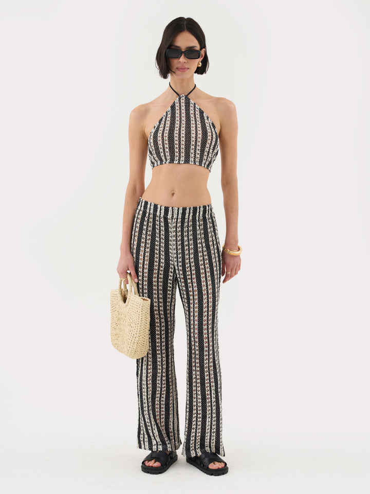 Crochet Striped Trousers Co-Ord In Mono