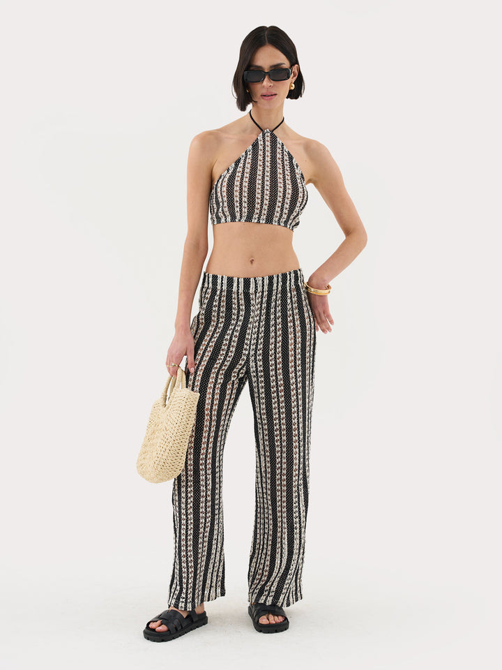 Halterneck Crochet Crop Top Co-Ord In Mono