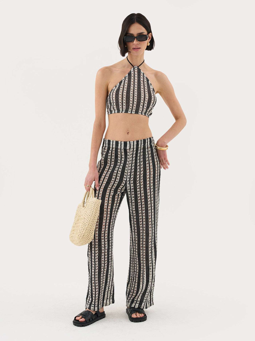 Halterneck Crochet Crop Top Co-Ord In Mono