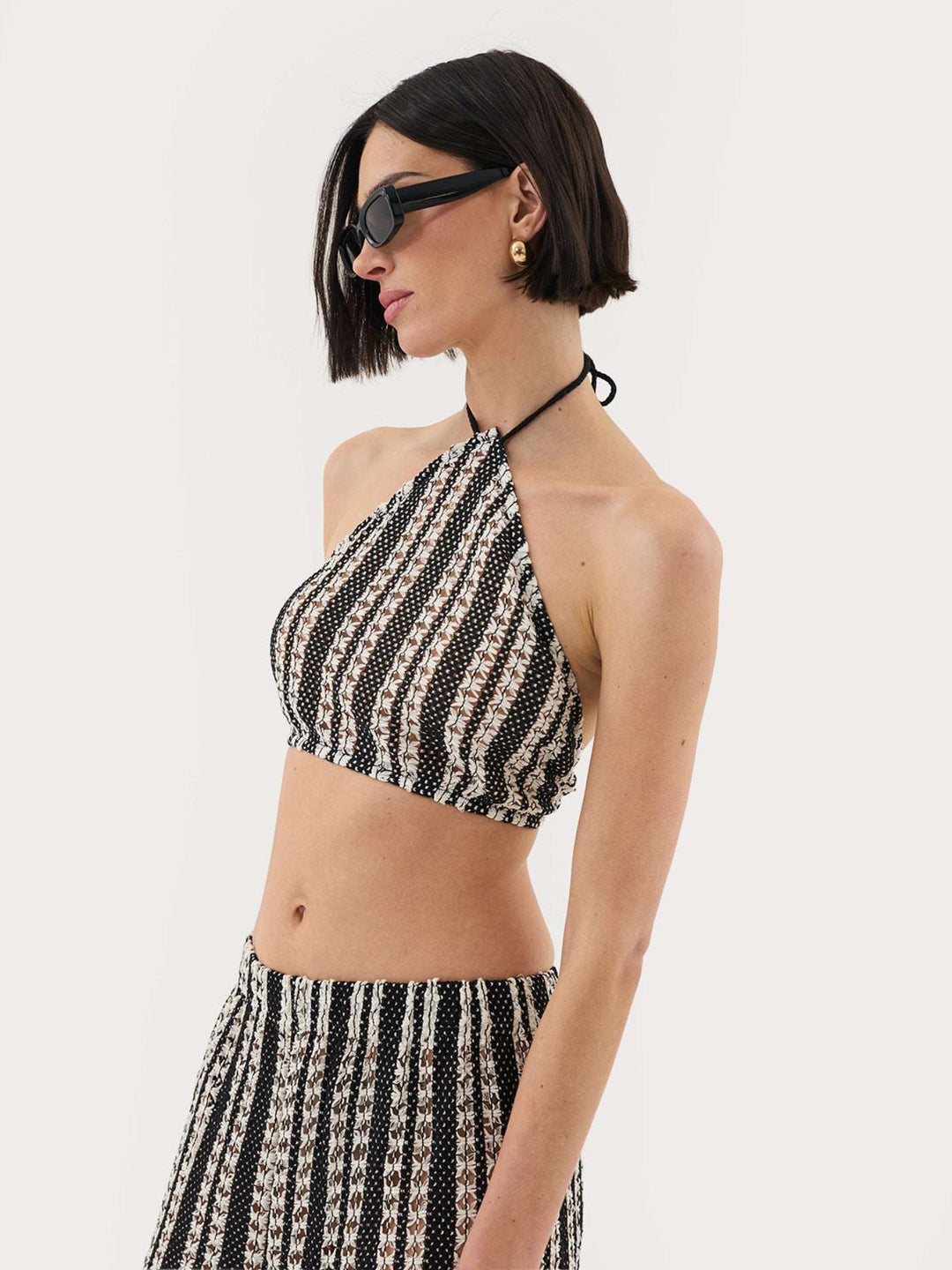 Halterneck Crochet Crop Top Co-Ord In Mono