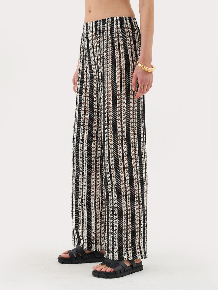 Crochet Striped Trousers Co-Ord In Mono