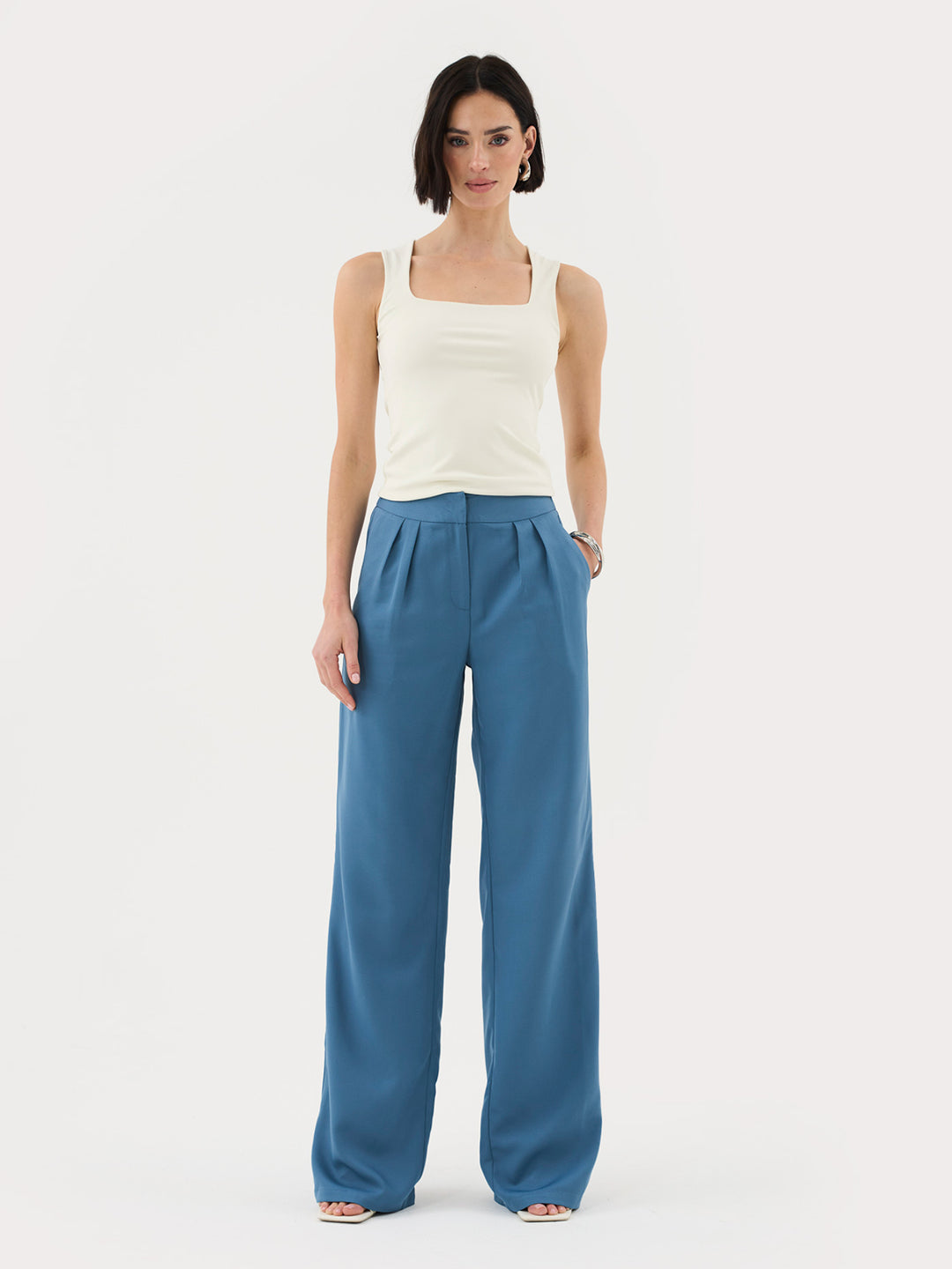 Tall Tailored Wide Leg Trousers in Blue Co-ord