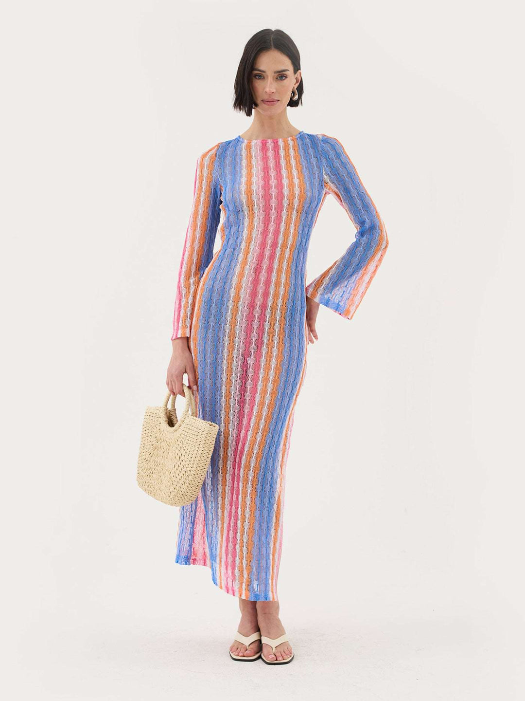 Crochet Maxi Dress In Multi Stripe