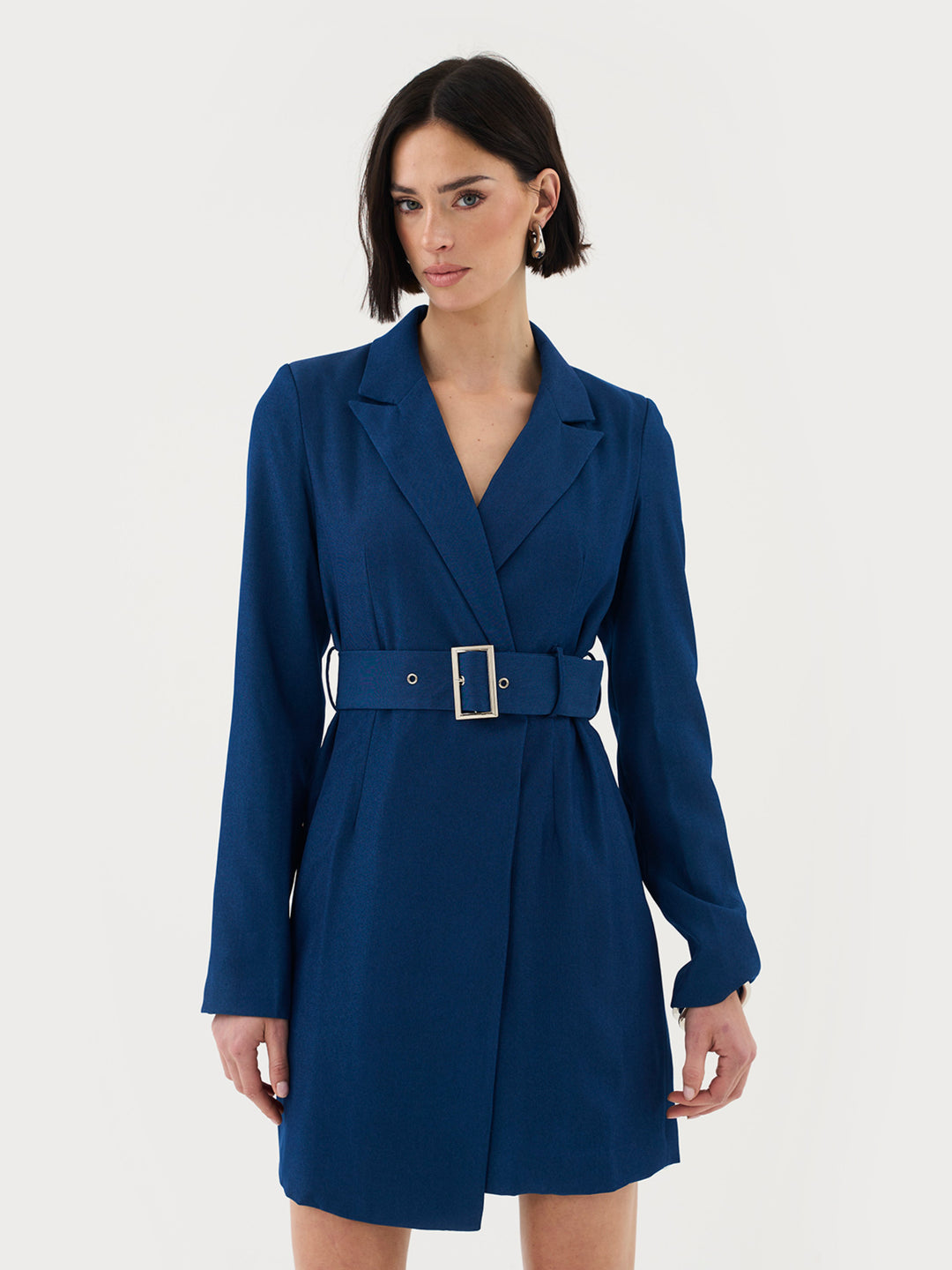 Tall belted mini blazer dress in cobalt