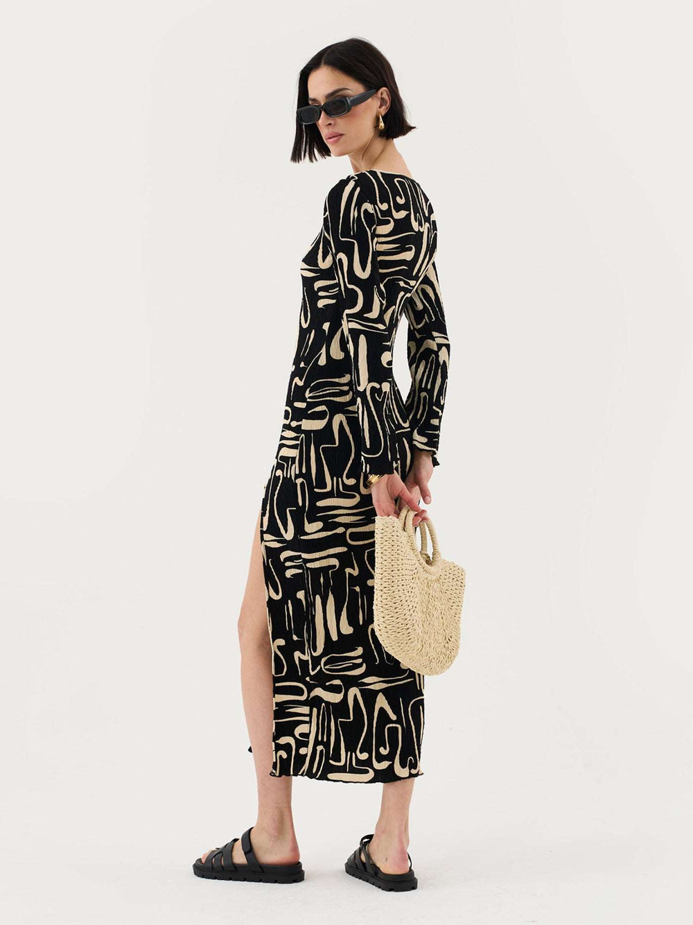 Plisse Maxi Dress In Abstract Print