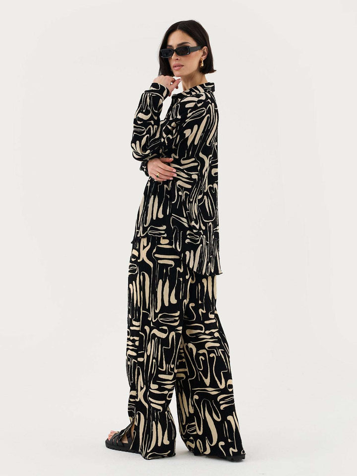 Plisse Shirt In Abstract Print Co-Ord