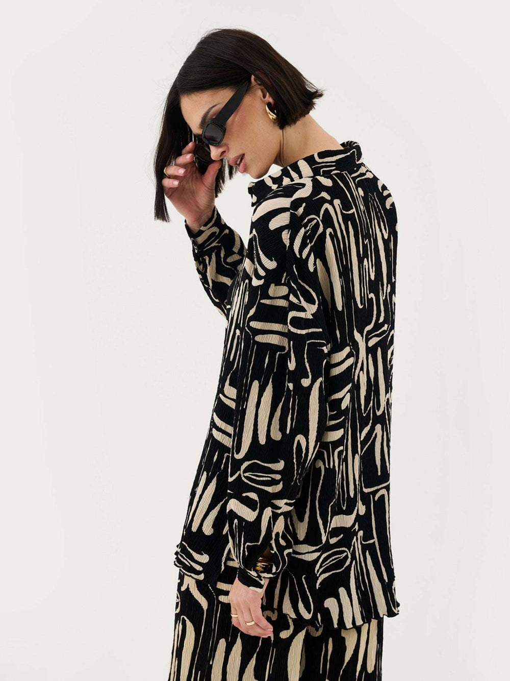 Plisse Shirt In Abstract Print Co-Ord