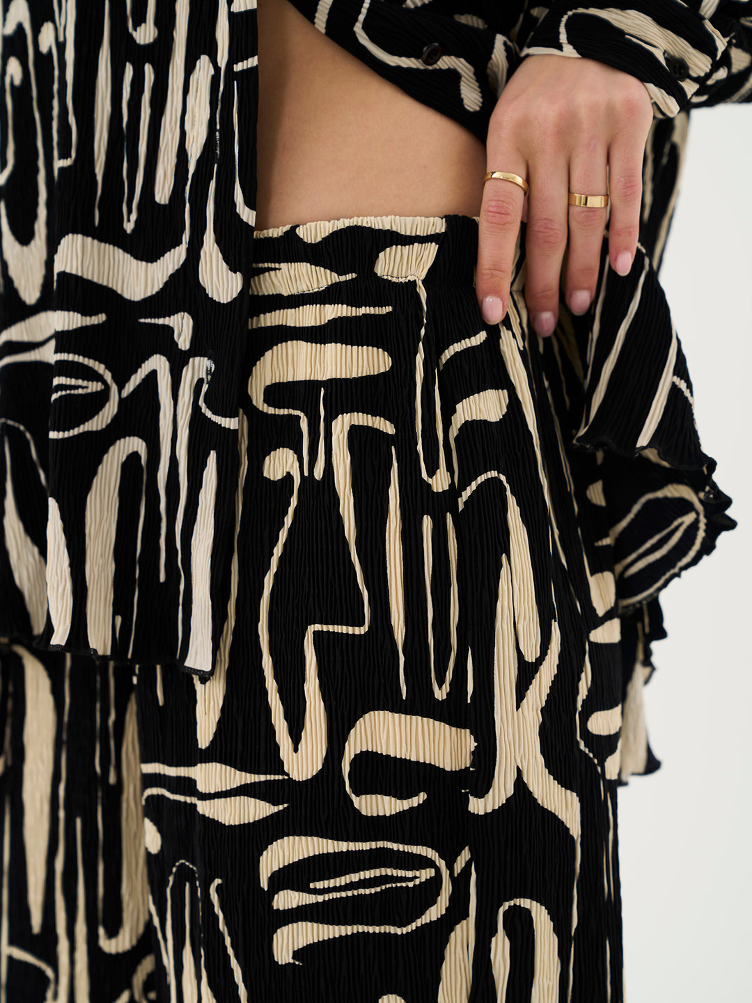 Plisse Trousers In Abstract Print Co-Ord