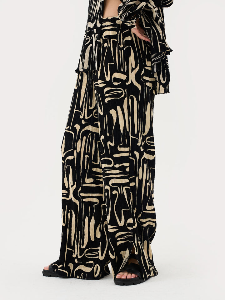 Plisse Trousers In Abstract Print Co-Ord