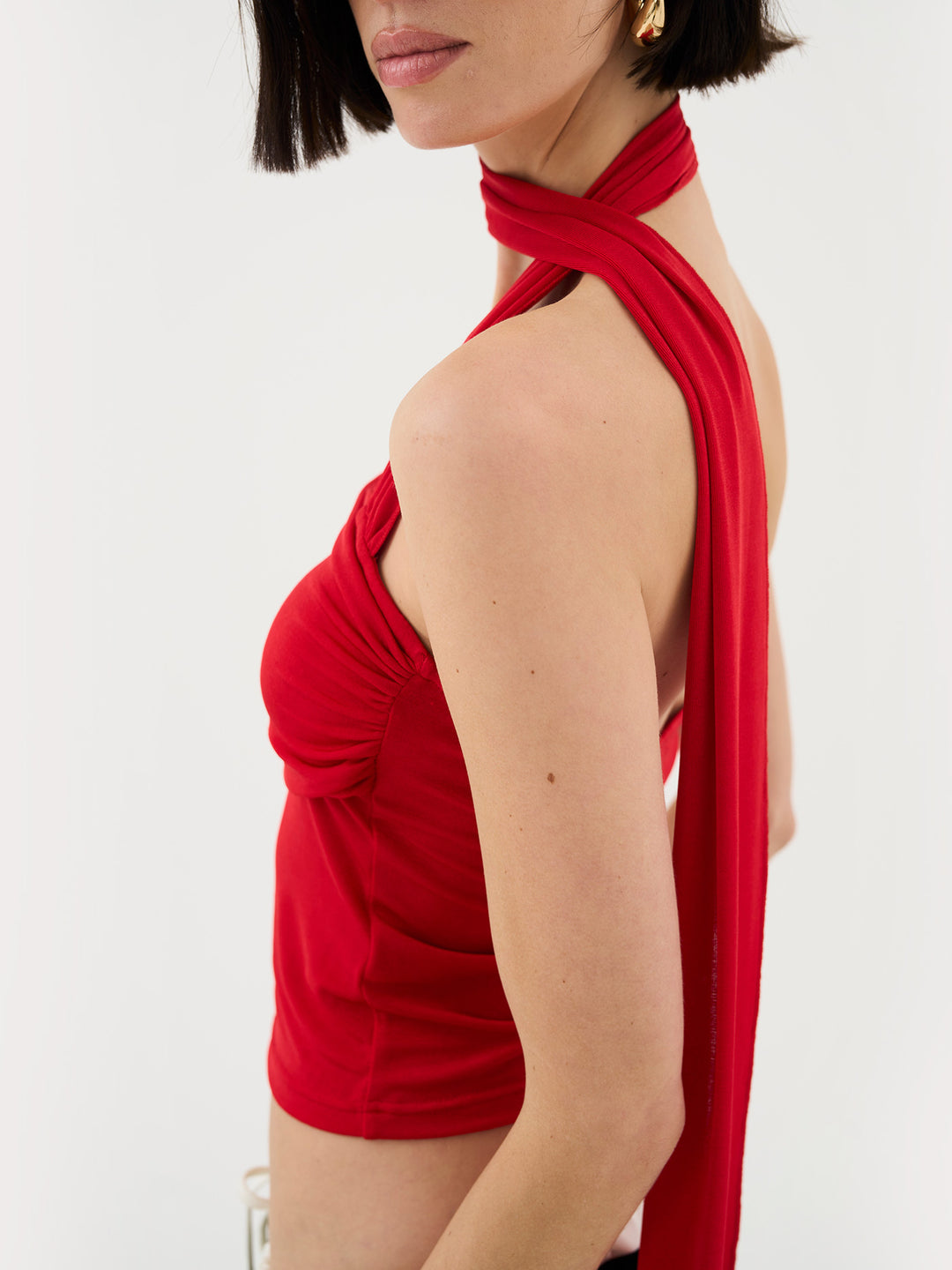 Tie Neck Bandeau Top In Red