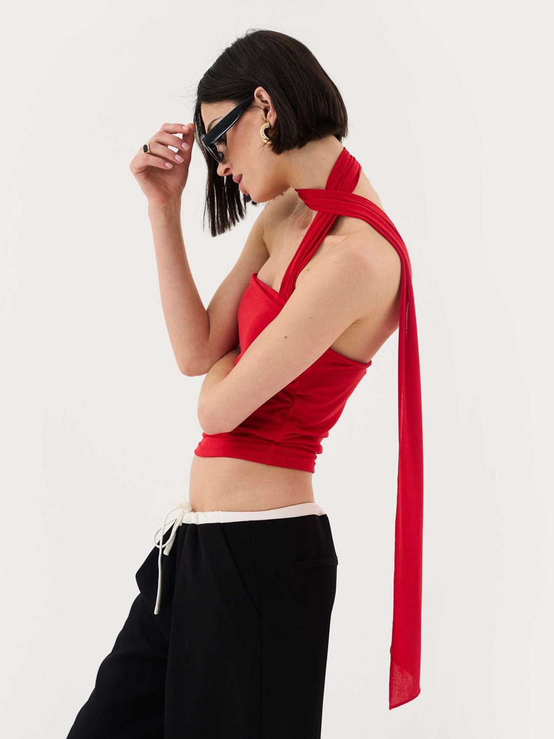 Tie Neck Bandeau Top In Red