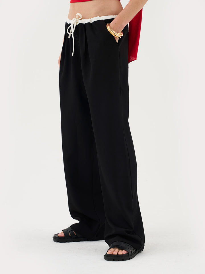 Drawstring Tailored Pants In Black And White