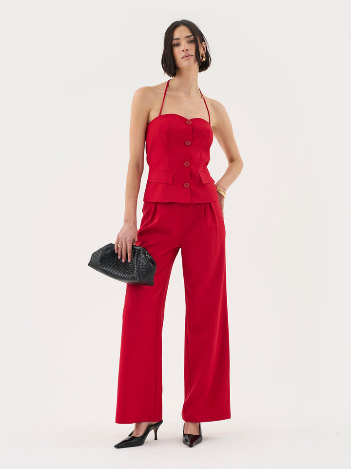 Halter Neck Co-ord Top in Red