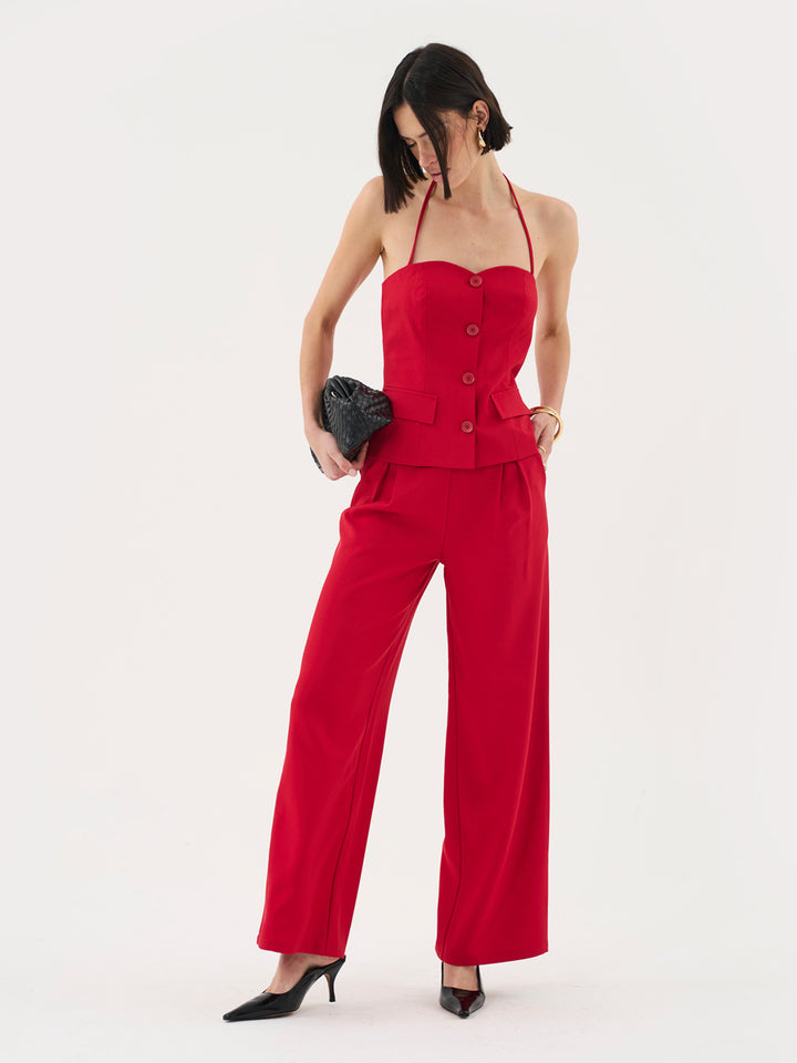 Wide Leg Co-ord Trousers In Red