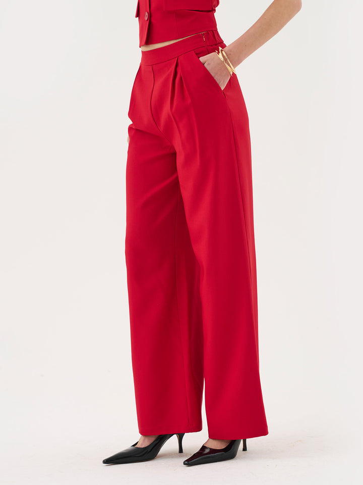 Wide Leg Co-ord Trousers In Red