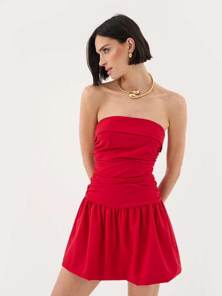 Bandeau Flippy Mini Dress In Red