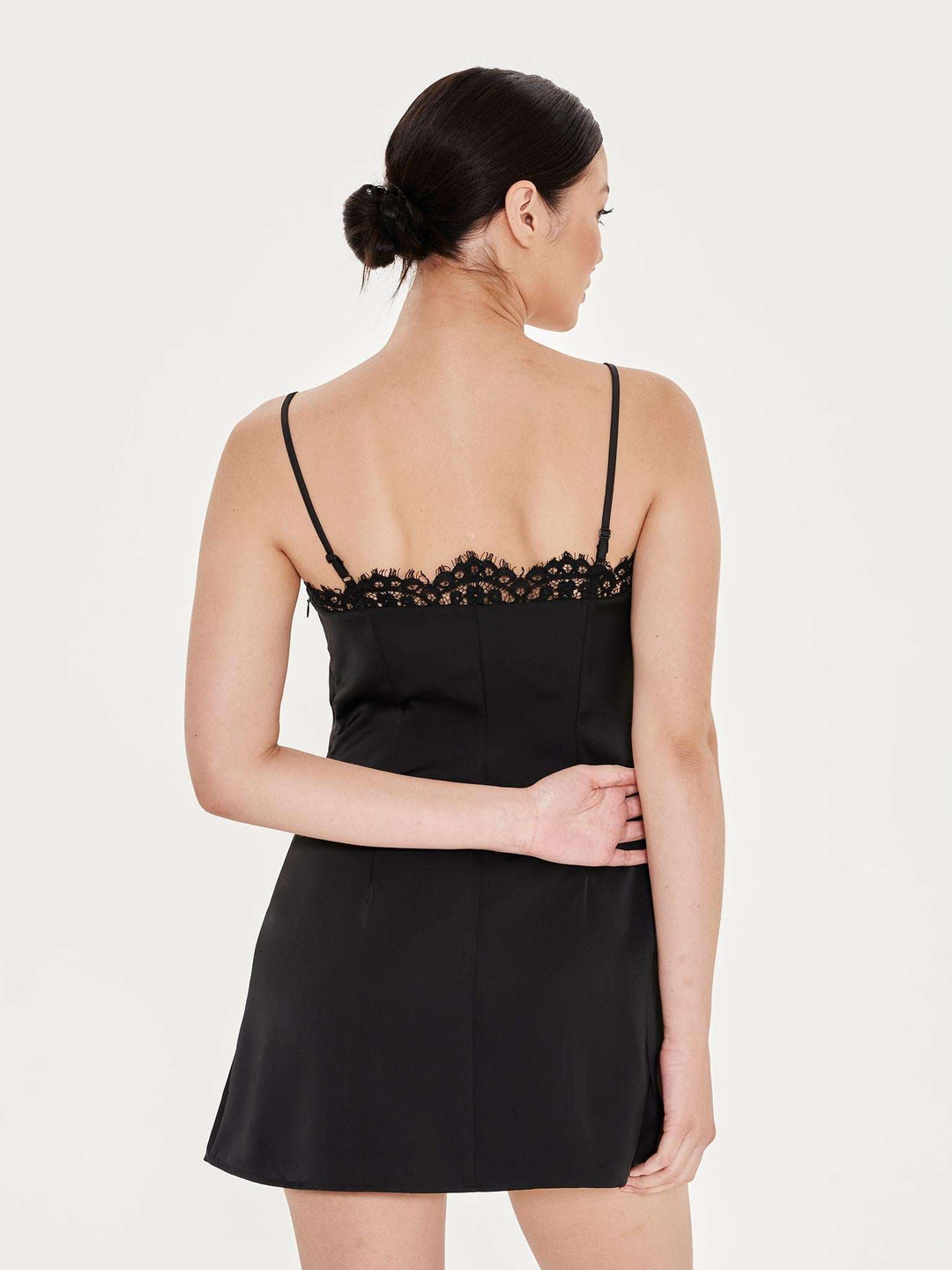 Black Lace Trim Satin Cami Dress